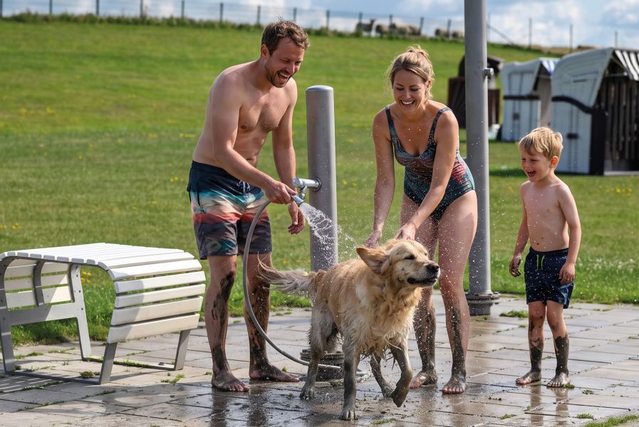 Hundestrand mit Hundedusche